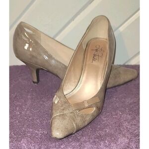 Lifestride Karen Brown Mix Patent Cut Out Womens Heels Shoes size 7 1/2 7.5